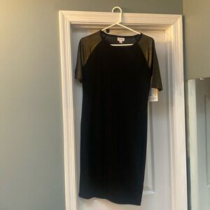 LuLaRoe Julia Small black dress w gold sleeves
